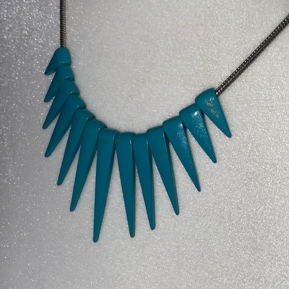 Anthropologie Teal Spike Rocker Edgy Rebel Tribal Bohemian Necklace - Picture 5 of 9